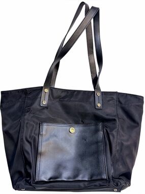Calvin Klein Nylon Tote with zipper closure, black, faux leather detail 16x11